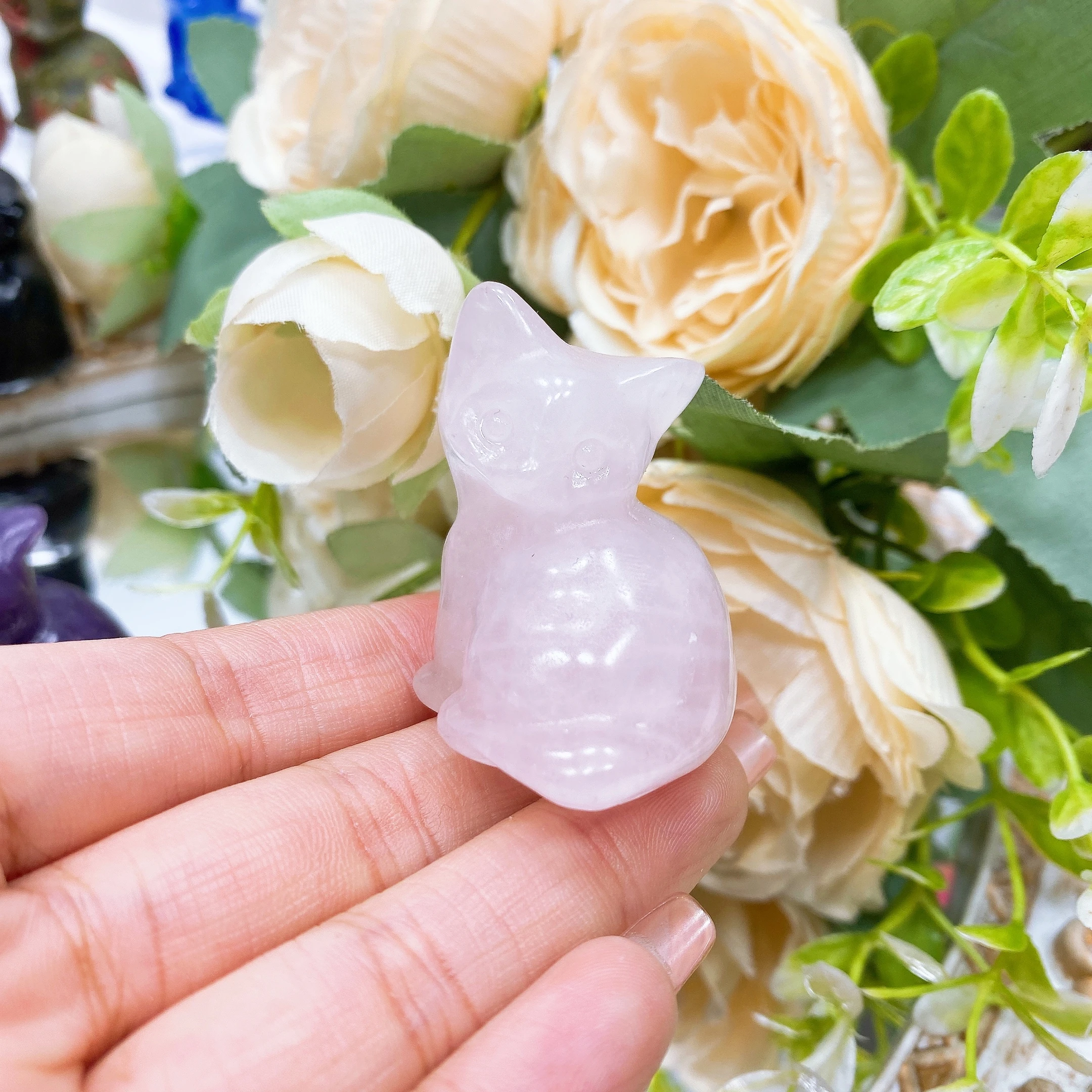 1.5'' Natural Crystal Cat Statue Stone carved Animal Figurine Crafts Reiki Healing Gem Quartz Home Decoration Gift souvenir