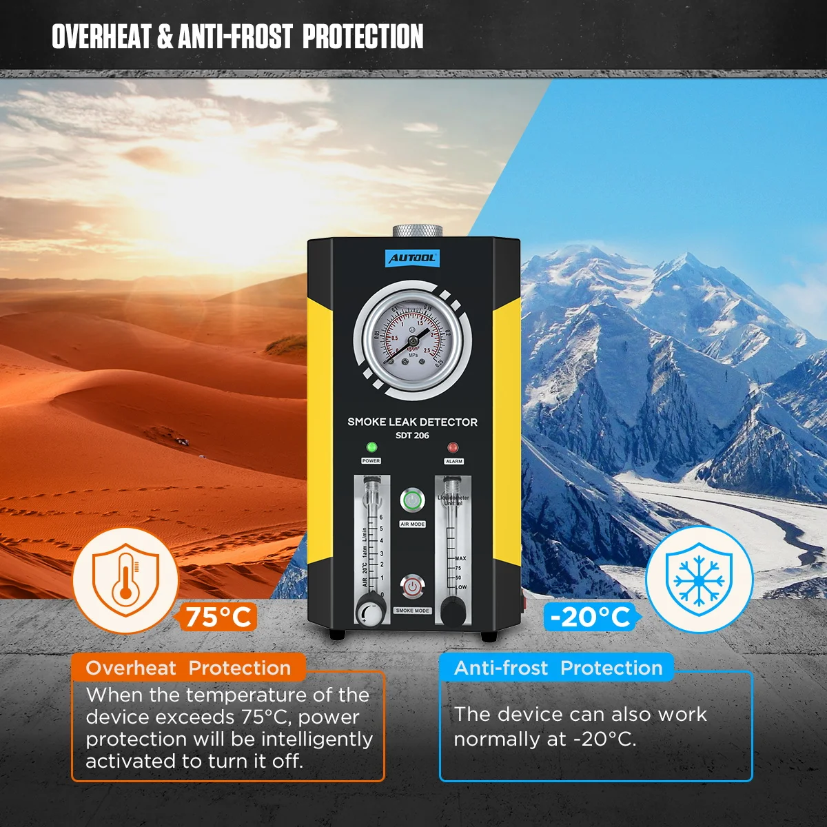 AUTOOL SDT206 Smoke Leak Detector DC 12V Car  Intake Pipe Leakage Sealing Evap Smoke Tester Machine Automotive Diagnostic Tool