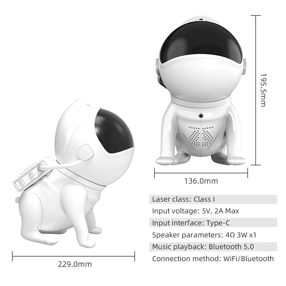 Ultima luce notturna Space Dog Projector LED Galaxy 360 ° regolabile Smart APP Control Bluetooth Music Sync Speaker decorazione della stanza