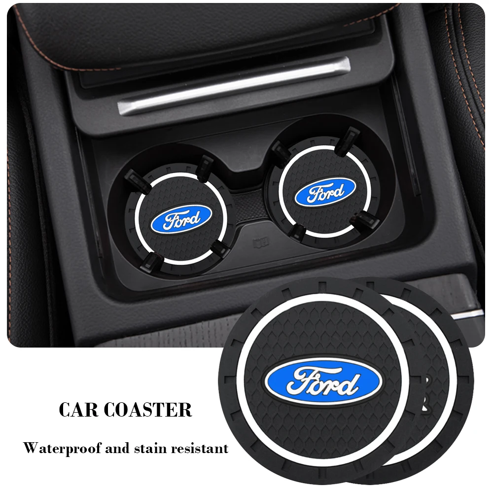 1/2pc Car Badge Water Cup Holder Anti-slip Pad Mat Bottle Slot Coaster For Ford Fiesta Mondeo Fusion Explorer Escape Shelby Edge