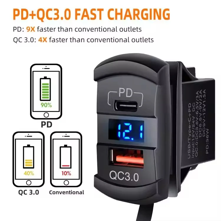 Proveedor profesional Panel de interruptor basculante AI de 5 posiciones QC3.0 y enchufe de cargador de coche USB PD