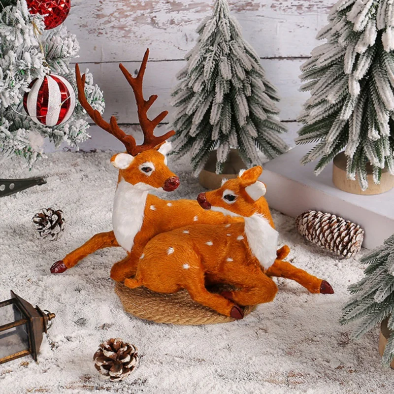 Couple Deers Christmas Simulation Reindeer Deer Shape Party Scene Layout Fake Elk Plush Home Desktop Decoration Doll Ornaments