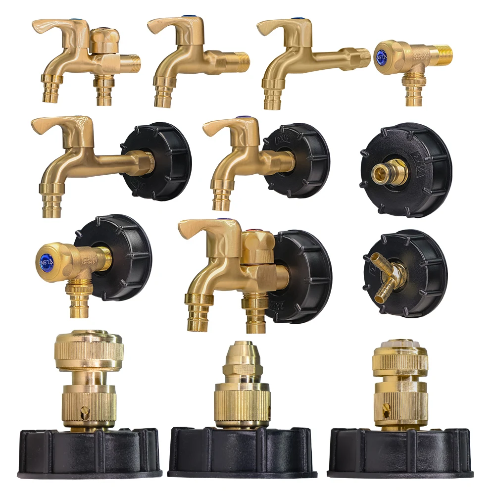 S60 x 1/2'' 16MM IBC Water Tank Brass Tap Extended Garden Faucet 2-Way 1-Way Valve Shut Off Connecter Spigot Copper Bibcock Home