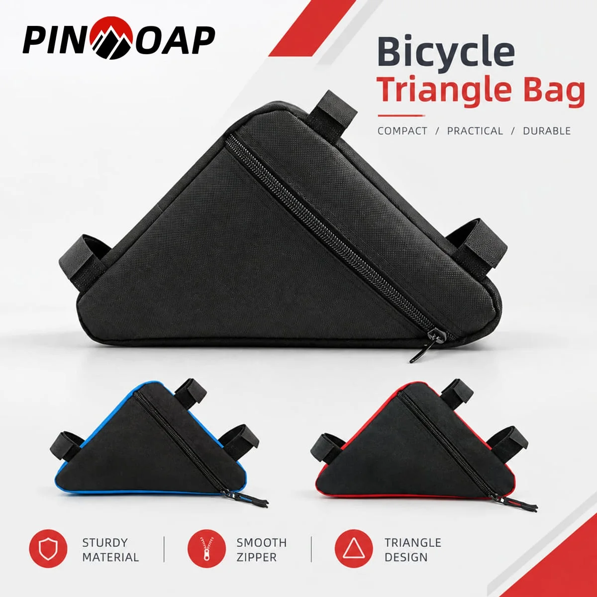 PINMOAP Bicycle Triangle Frame Bag Waterproof Zipper Storage Pouch with Hook and Loop Straps for Road Bikes and Mountain Bikes