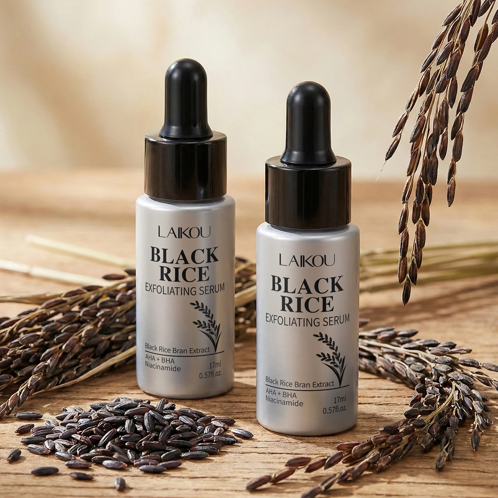 

LAIKOU Black Rice Ferment Essence 17ml, Brightening & Hydrating Face Essence, Anti-Oxidant Moisturizer for All Skin Types