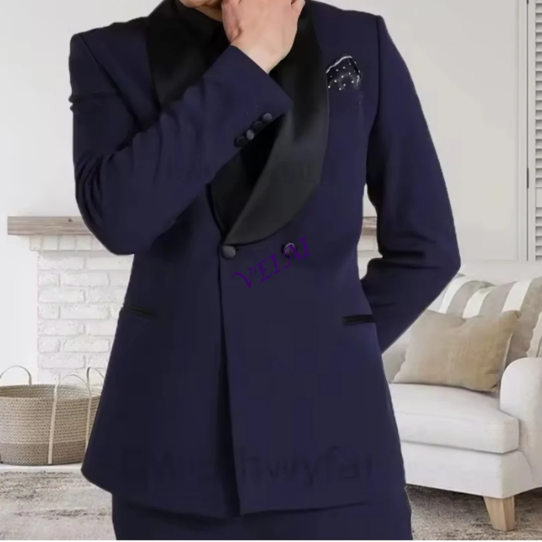 

CustomizedMen's 2-Pieces Long-sleeved Suit Flat Collar Fit Formal Dress Regular Fit Prom Wedding Dress with Pants