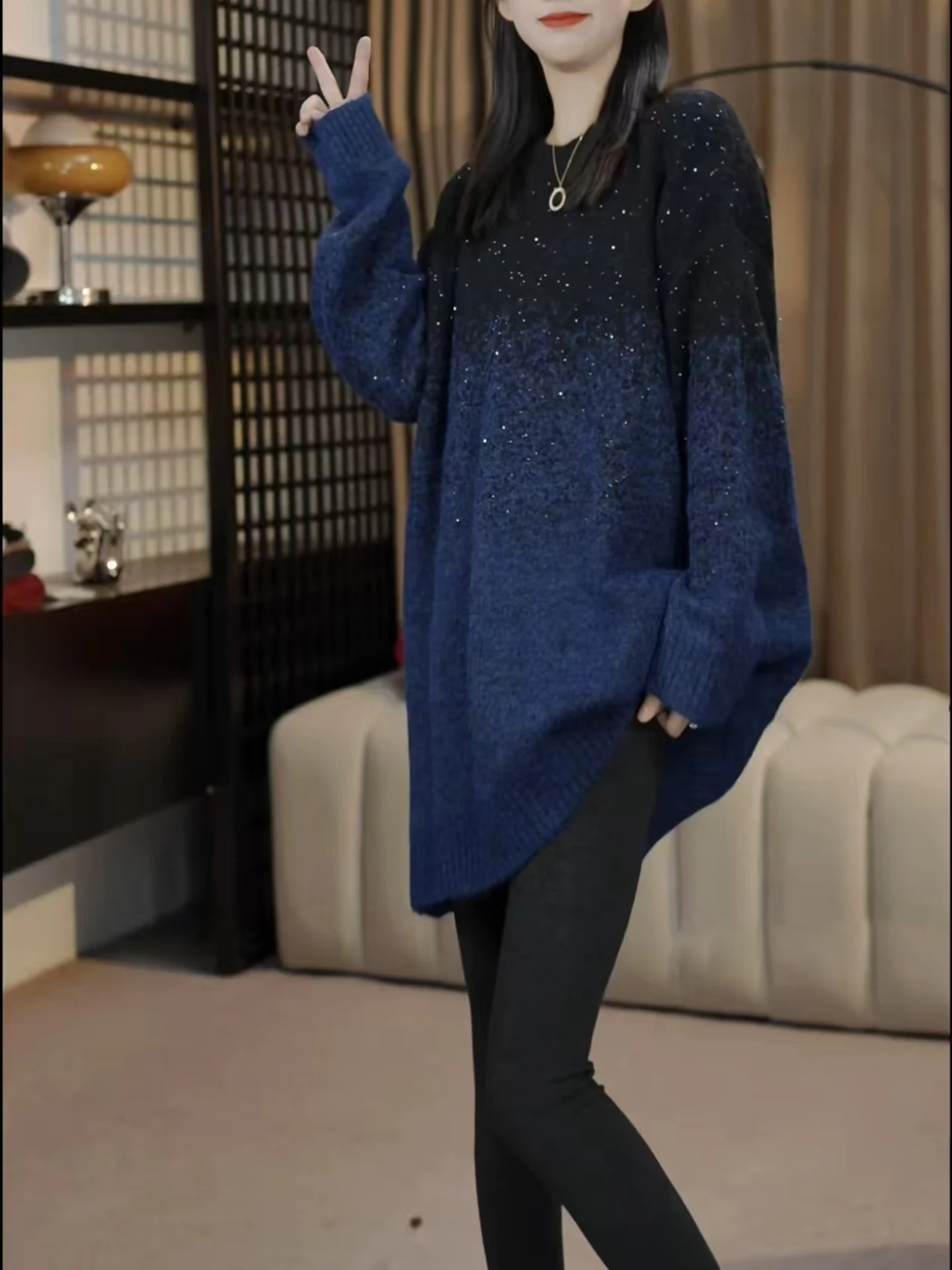 

Женский вязаный свитер свободного кроя, круглый вырез, яркий цвет, повседневный, уютный, средней длины, для осени и зимы