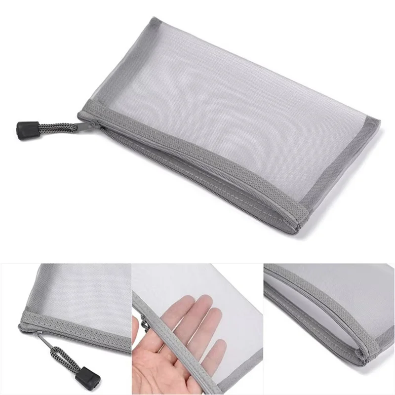 Transparent Visible Nylon Mesh Bag Makeup Cosmetic Storage Bag School Office File Zipper Bag Student Pencil Test Paper Organizer