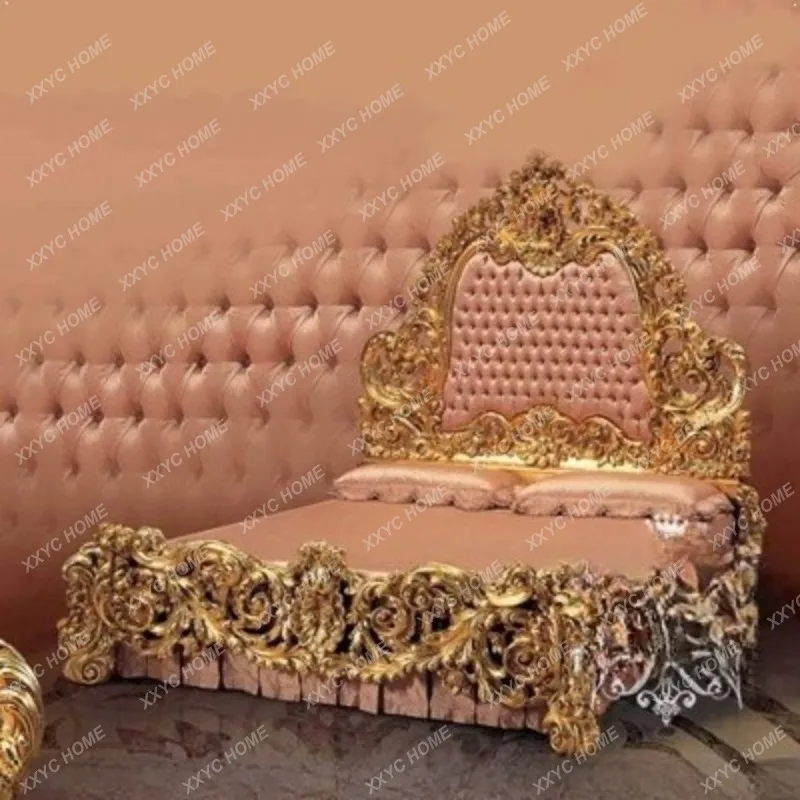 Palace luxury neoclassical double bed zipper fabric gold foil bedroom bed