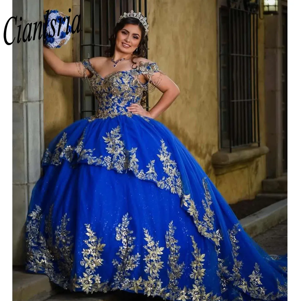 Vestido de quinceañera azul real, vestido de princesa, mangas 3D, Rosa Floral, fiesta de cumpleaños, vestido largo con cuentas, corsé con cordones, dulce 15