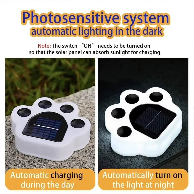 LED Paw Print Solar Light Solar Paw Print Light Outdoor Waterproof Dog Paw Solar Ground Lights Garden Lawn Landscape Path Lights