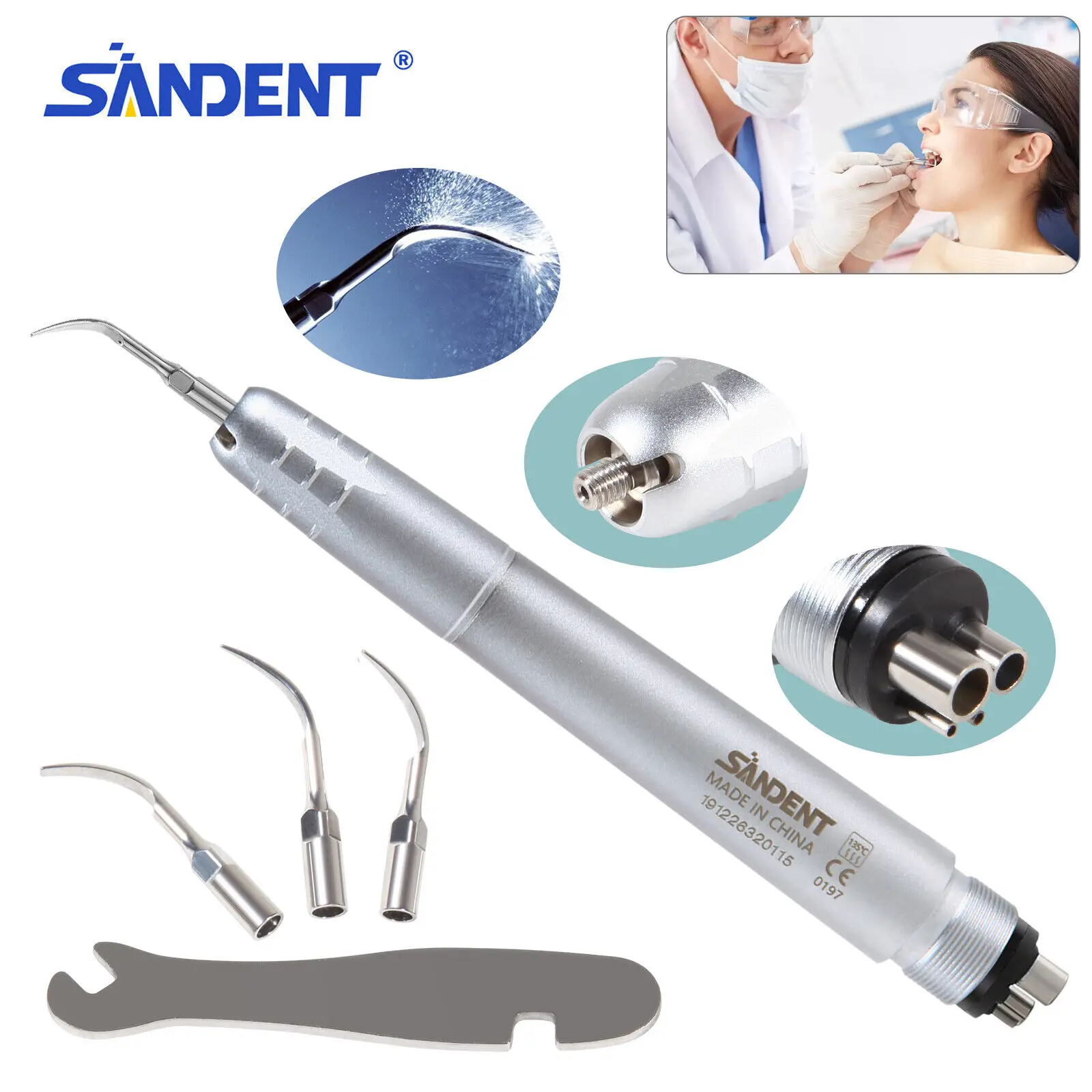 

Nsk Style Dental Ultrasonic Air Perio Scaler Handpiece Hygienist 4 Hole with 3PCS Scaling Tips G1 G2 G4