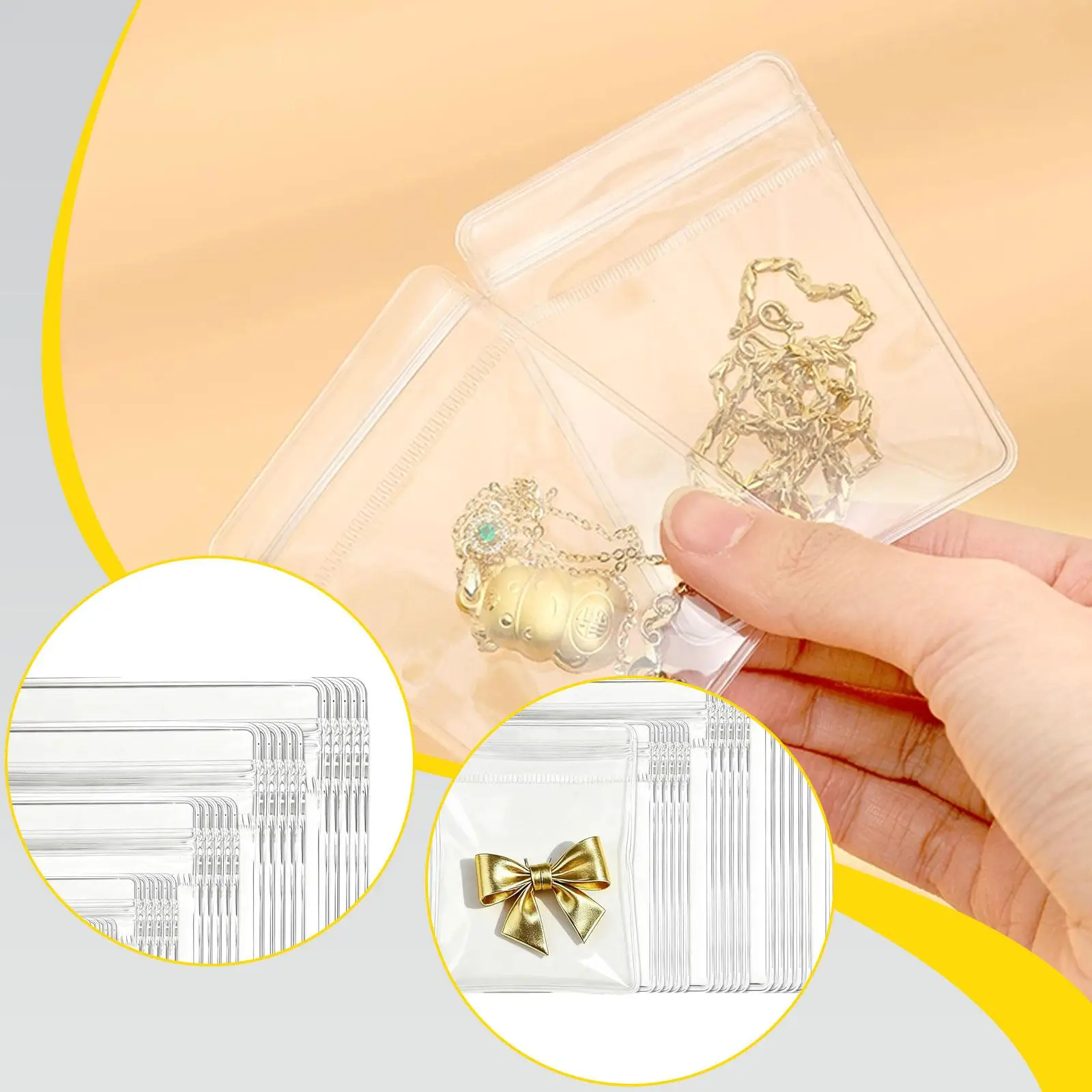 50 Pieces Jewelry Storage Bags Accessory Self Seal 5 Mixed Sizes Packing Pouch Organizer Jewelry Pouches PVC for Rings Necklaces