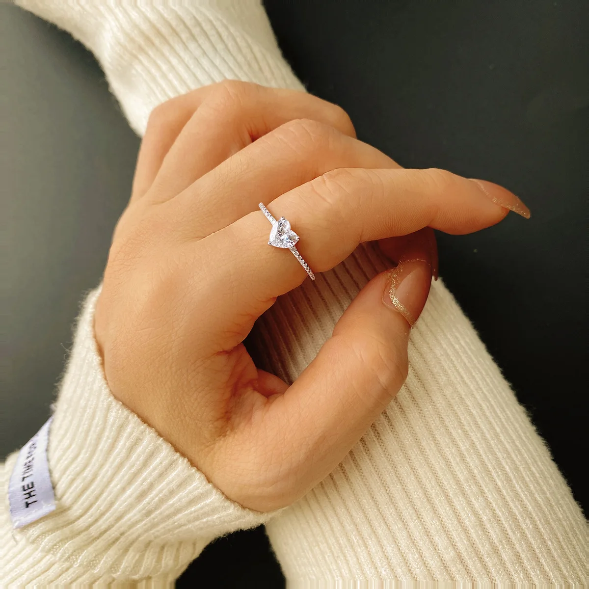 

S925 Sterling Silver Ring for Women Korean-Japanese Luxury Simple Heart 1 Carat Ring Jewelry Valentine’s Day Gift