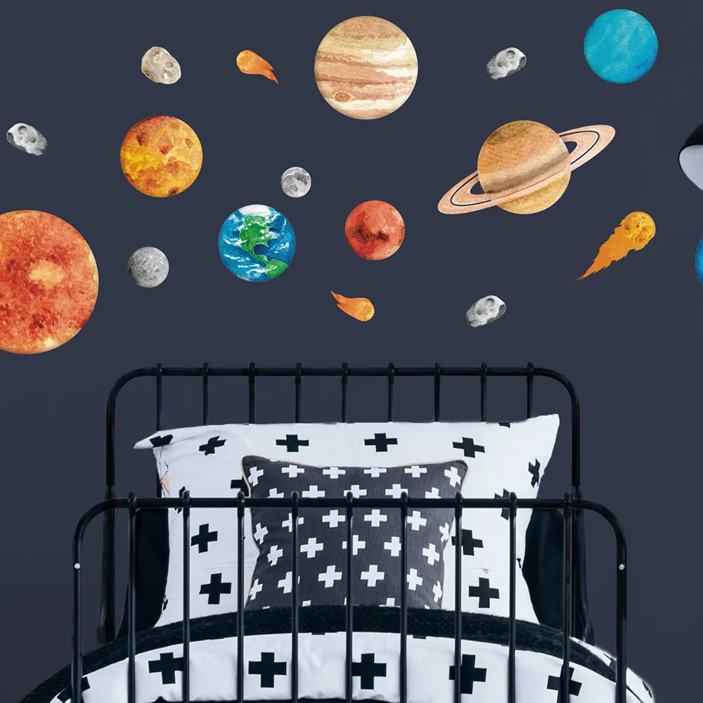 Solar System Wall Stickers Playroom Baby Nursery Outer Space Planet Wall Decals Bedroom Living Room Home Decor