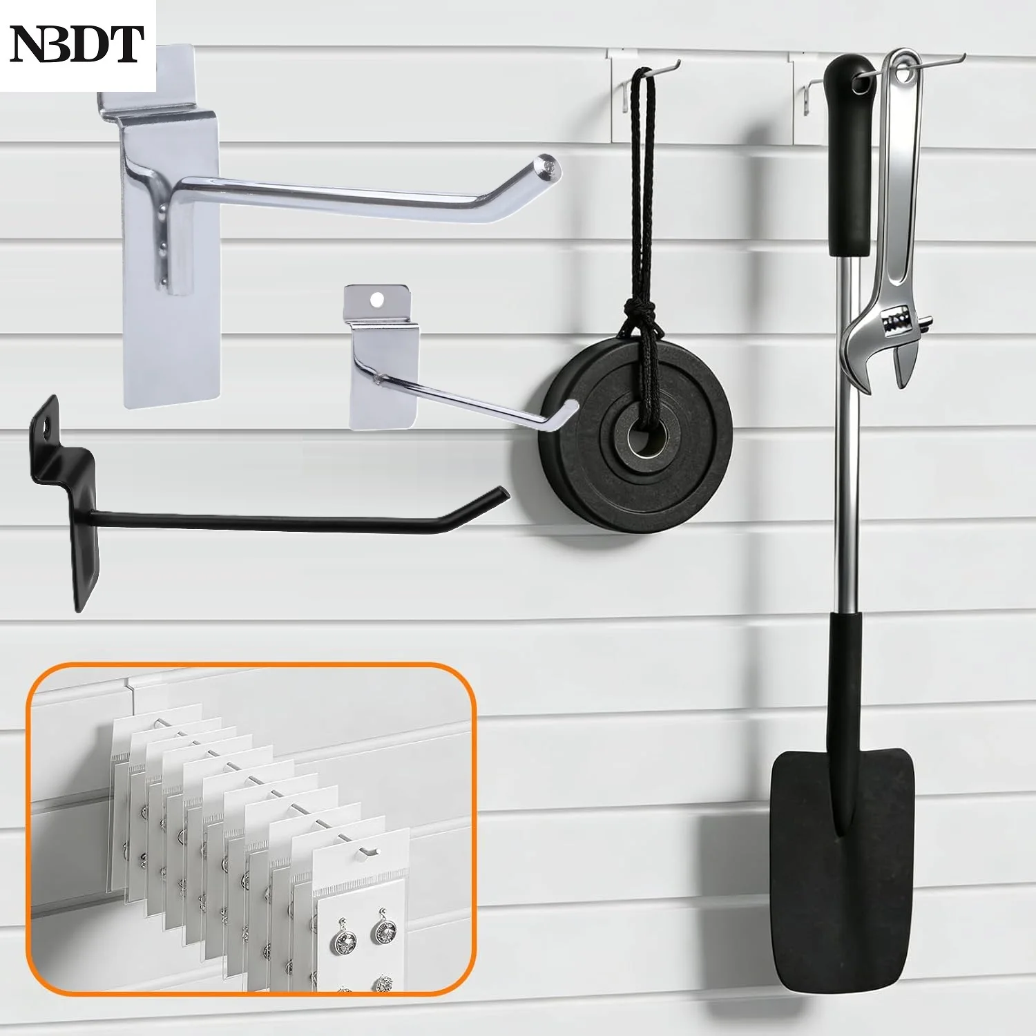 12Pcs Chrome Black White Slatwall Hooks Retail Display Storage