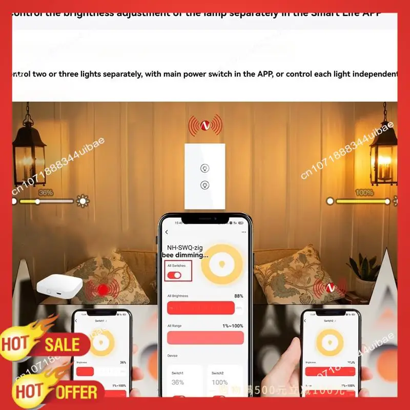 

B47C Tuya Smart Zigbee Многоклавишный диммер освещения Независимое управление Управление через приложение Smart Tuya работает с Alexa Home B US Plu