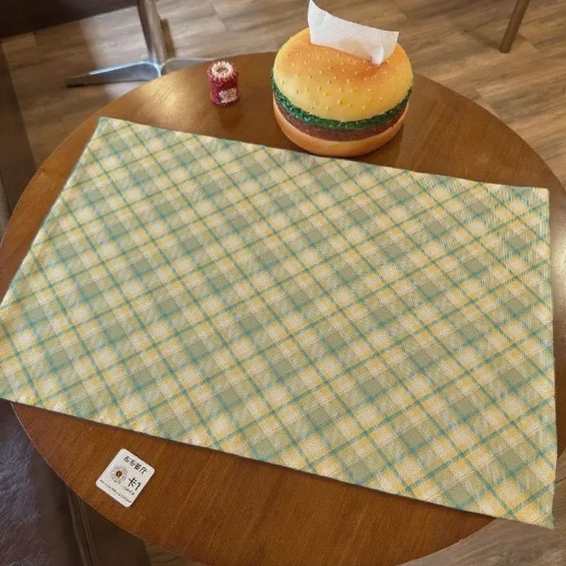 VIKAMA Lime Green Tartan Check Table Mat Placemat Kitchen Decor Dining Room Cottage Fresh Retro Soft Durable Cozy Aesthetic Fun