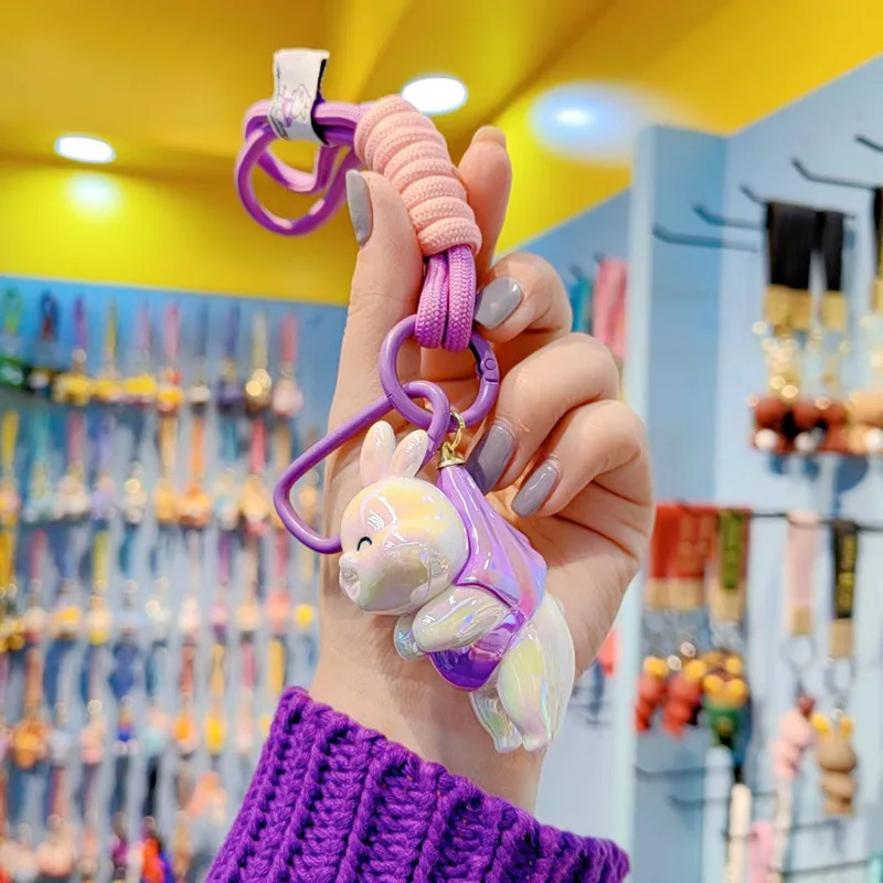 Electroplated colorful Kailin rabbit keychain for women's couple keychain bag - a charming and exquisite gift featuring cartoon