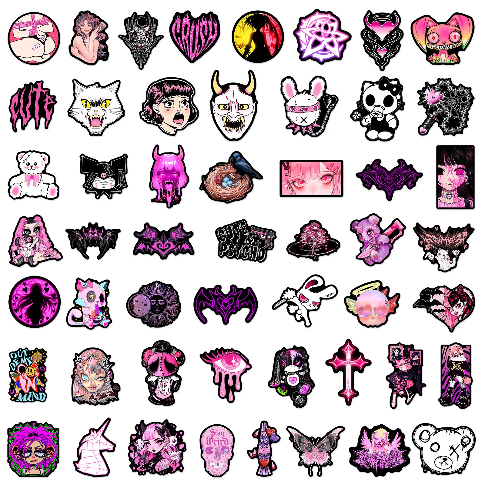 50PCS Pink Gothic Cool Girl Cartoon Graffiti Stickers DIY Phone Guitar Laptop Notebook Suitcase Cup Waterproof Sticker Kids Toy