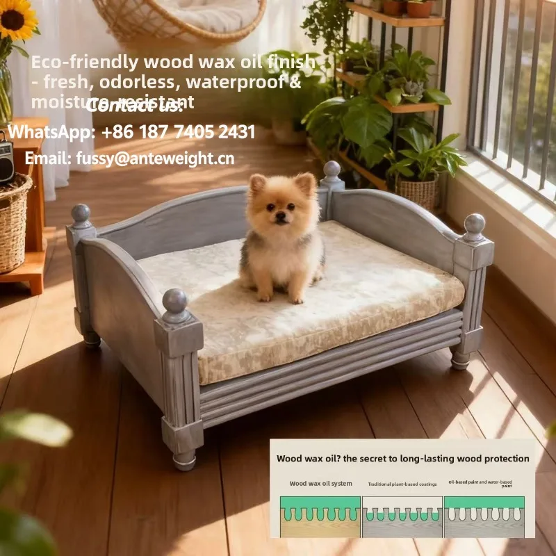 

American Style Solid Wood Pet Bed, Luxury Dog & Cat Bed for Small Medium Breeds | Premium Pet Furniture & Animal Care Equipment