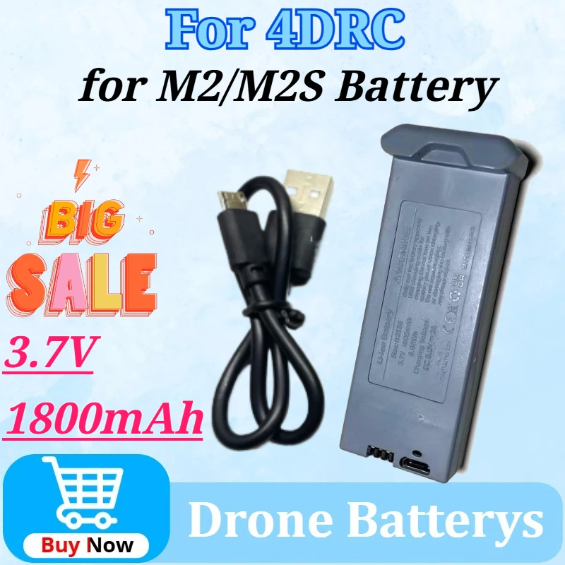 

3.7V 1800mAh for 4DRC M2 M2S Gray Brushless Version RC Drone Battery 4-Axis Aircraft Module Accessories Charging Cable
