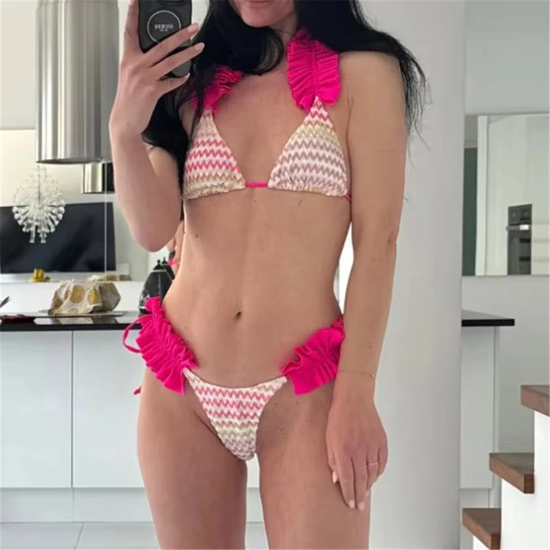 Mit Rock, gewelltem, gerüschtem Bikini, Damen-Badeanzug, Damen-Badebekleidung, dreiteiliges Bikini-Set, Badeanzug, Badebekleidung, Schwimmanzug V5235 – Detail 26
