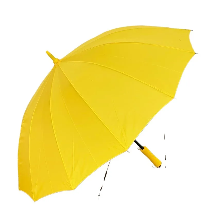 

16 Bone Yellow Umbrella Wind Resistant Strong Student Male Female Long Handle Umbrella