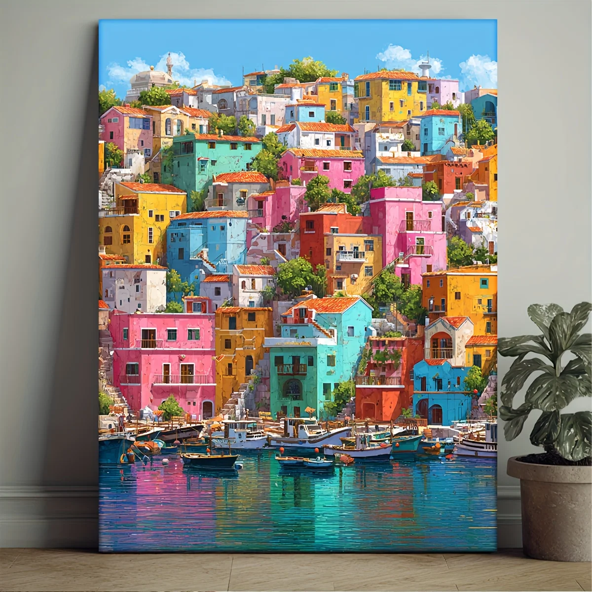 One Piece, Including a Frame, Measuring 30.48X40.64 cm [2D Flat] Humorous Artwork in Manga Style Depicting a Mediterranean Co