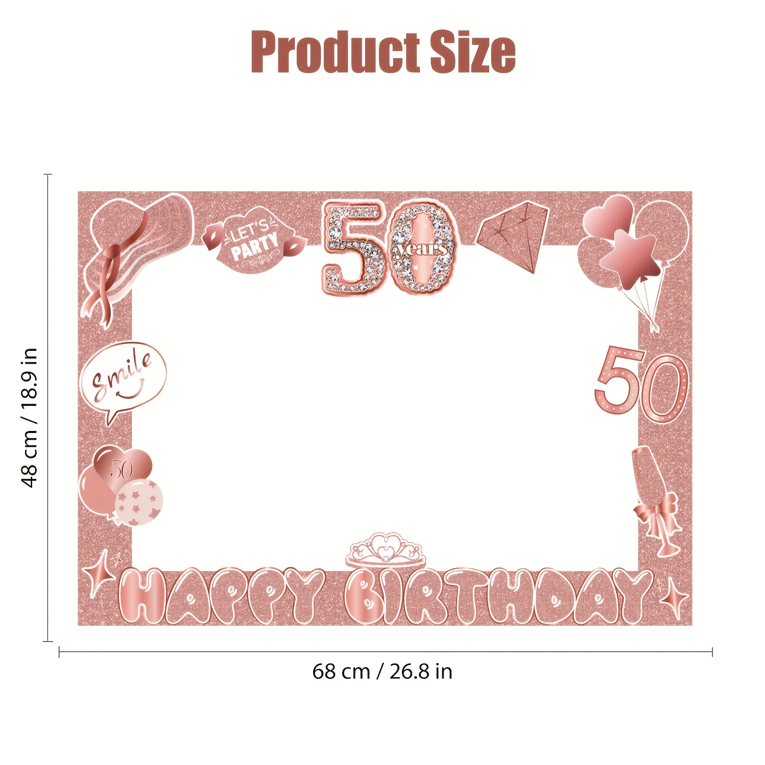 1 Stück, Roségold 50. Geburtstag Foto-Polyester-Banner, Diamant, Ballon-Design, 50. Jubiläum Meilenstein-Party-Dekoration