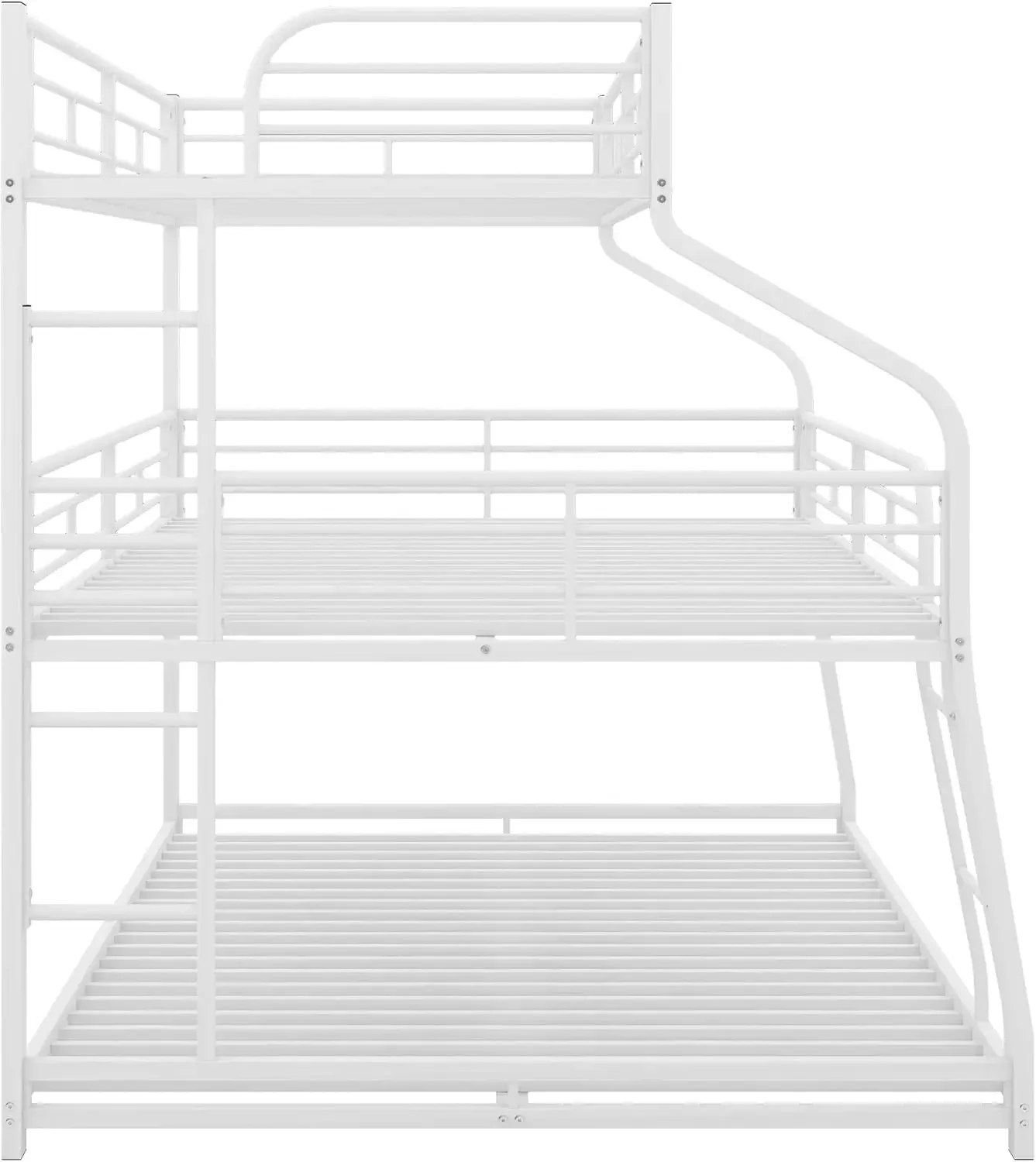 3-in-1 driepersoonsbed, robuust stapelbed met 3 bedden met relingen en 2 ladders voor kinderen, tieners, volwassenen, wit