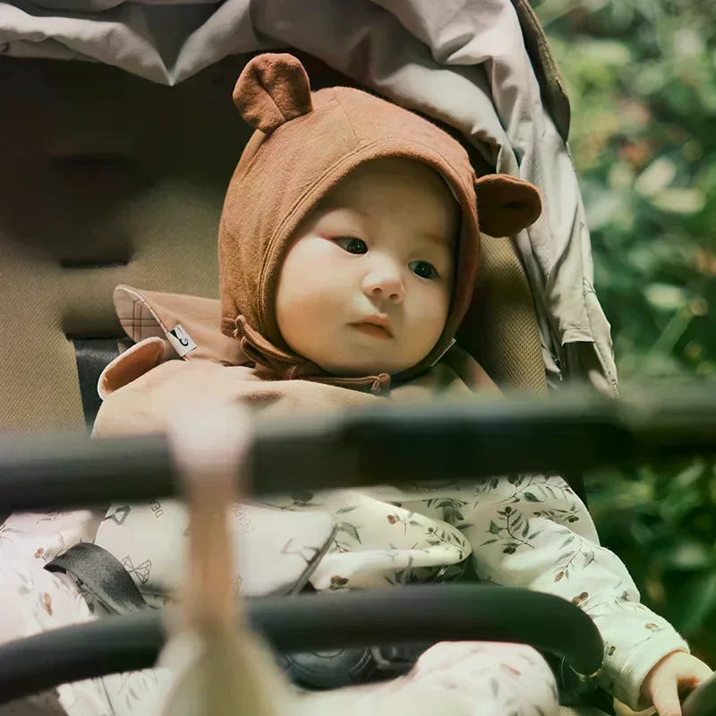 Korean Fashion Baby Bear Ear Flap Hat Beige Pull On Bonnet With Ties For Newborn Photo Prop Infant Headwear Accessory