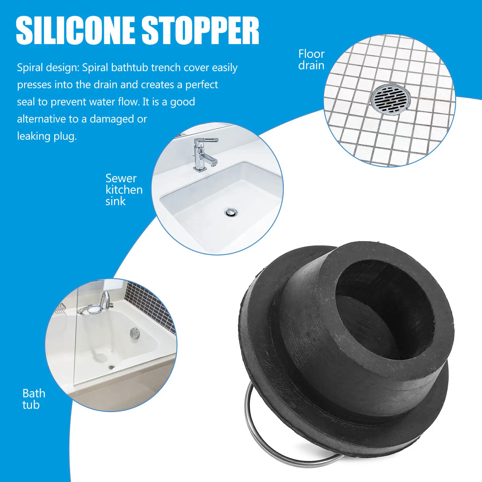 

5pcs Rubber Sink Stopper Water Plug For Bathtub Bathroom Kitchen Drain Slop Sink Leak-Proof Design Easy Pull Ring