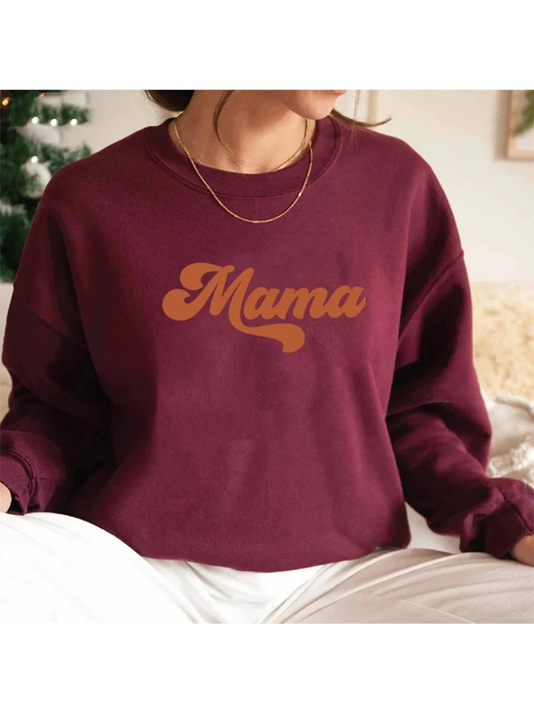 Mama Sweatshirt Retro Mom Hoodie Mama Crewneck Pullover Women Long Sleeve Sweatshirts Mothers Day Gift New Mom Gifts Casual Tops