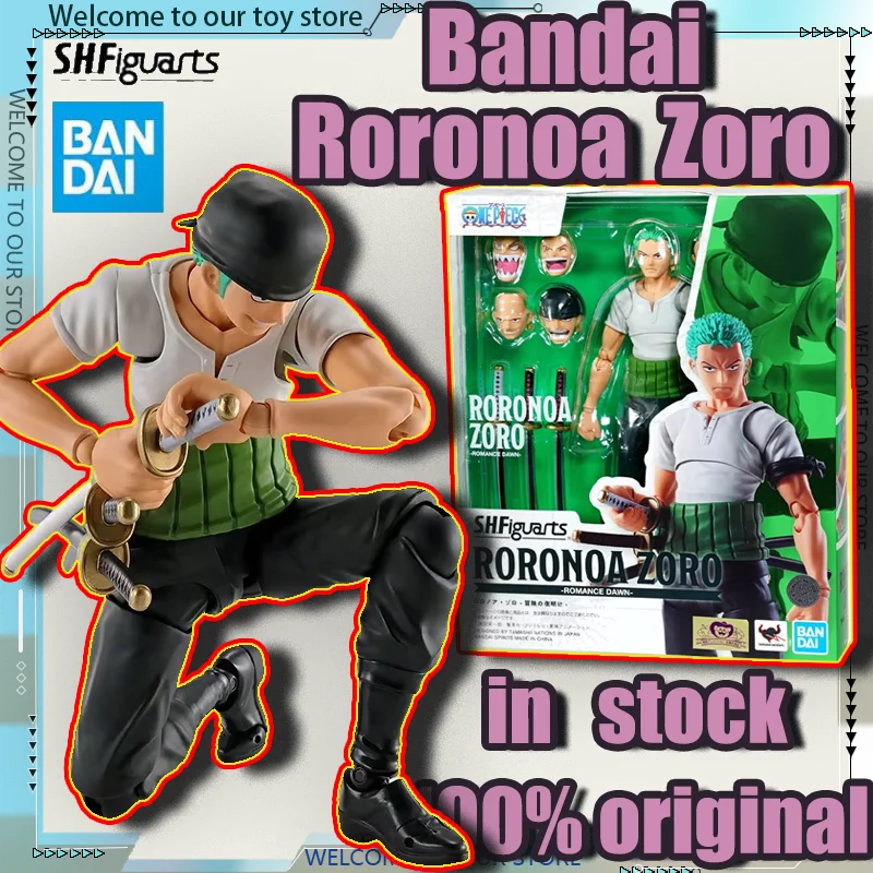 

Genuine Bandai S.H.Figuarts One Piece Roronoa Zoro Anime Action Figures SHF Roronoa Romance Dawn Figure Collection Model Toy