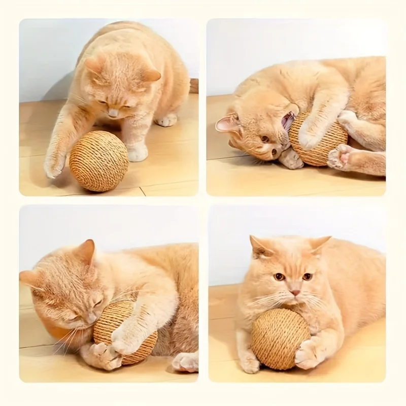 Pelota rascadora para gatos, juguete interactivo resistente a mordeduras para masticar, juguete interactivo para hacer sonido, pelota rascadora de Sisal grande para gatos