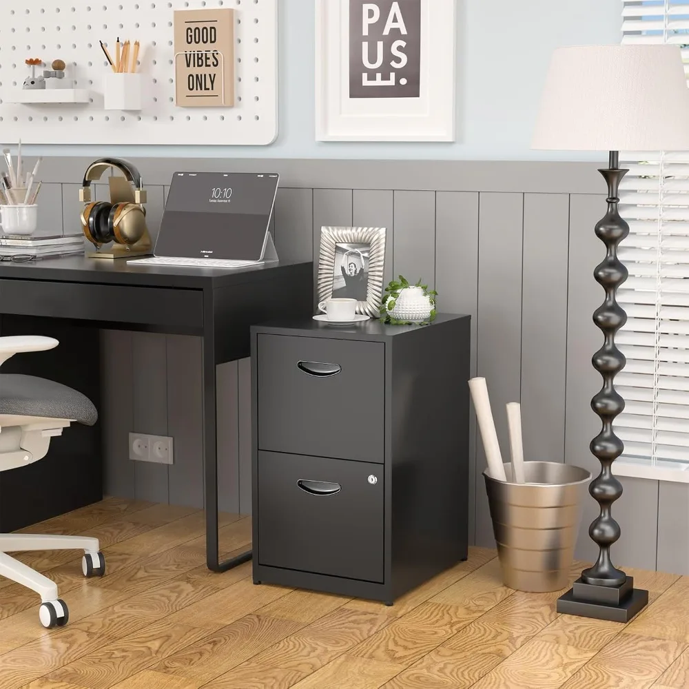 2-drawer Locked Metal Office Filing Cabinet, Black Vertical Modern Filing Cabinet, Office with Two Hanging Letter Drawers