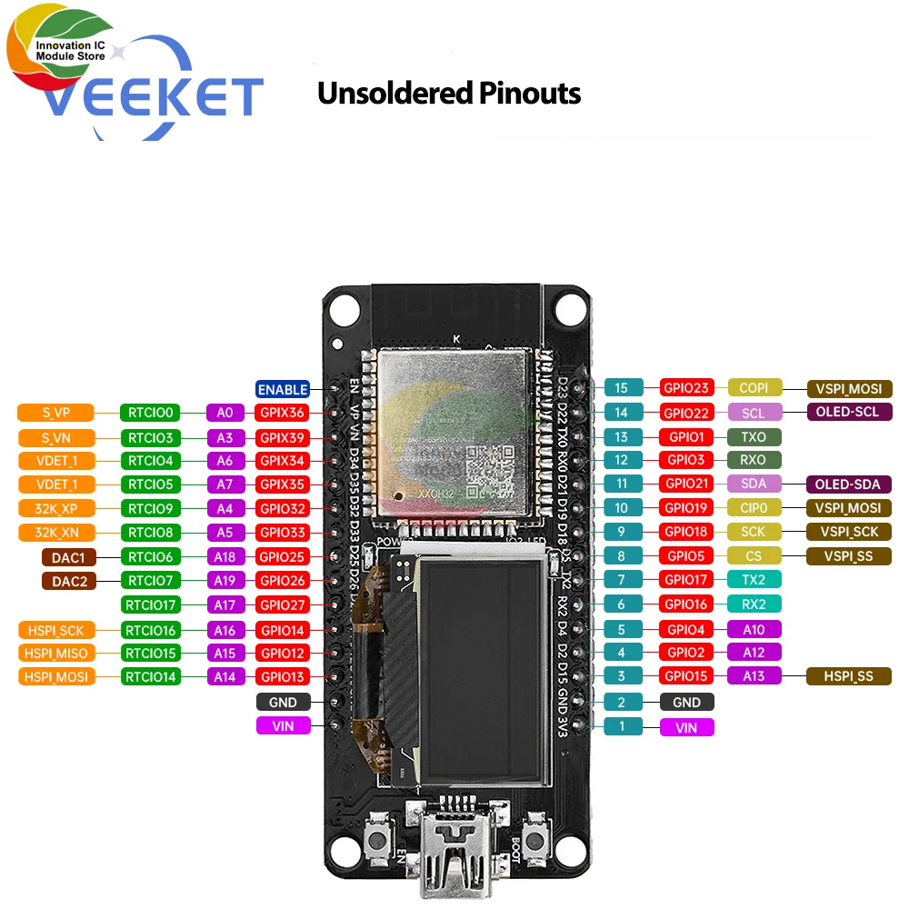 ESP32 ESP-32D WIFI Development Board Module CH340C With 0.96 OLED Screen Yellow Blue Display 30Pin