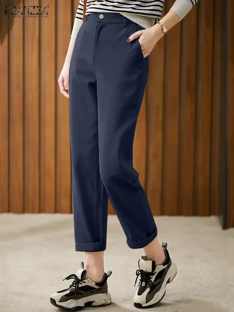 Zanzea Vrouwen Mode Lange Rechte Kokerbroek Koreaanse Mid-Taille Zakken Werk Pantalon Casual Broek Kantoor Radijs Broek