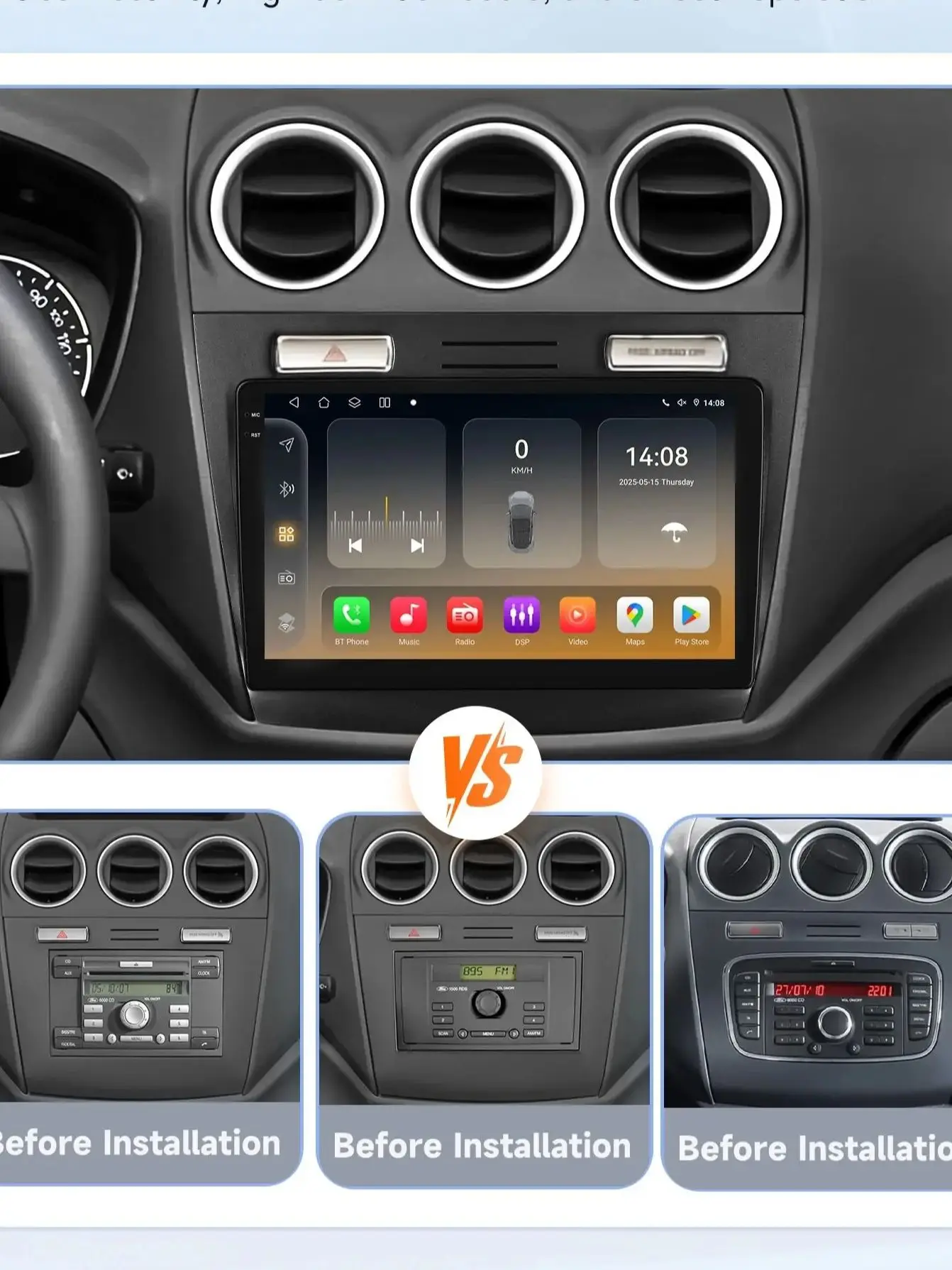 Hizpo 8 Core 2Din Android 14 Auto-Multimedia-Player für Ford Transit/Tourneo Connect 2005–2014 AI Carplay 4G GPS von Snapdragon6115