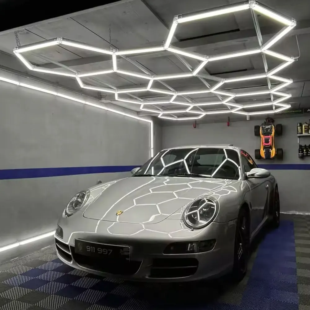 Garage Wabenförmige Sechseckige LED-Deckenleuchte Weißes Licht Superhell 6500K Farbtemperatur zur Deckenmontage, Geeignet für Garagen – Detail 1