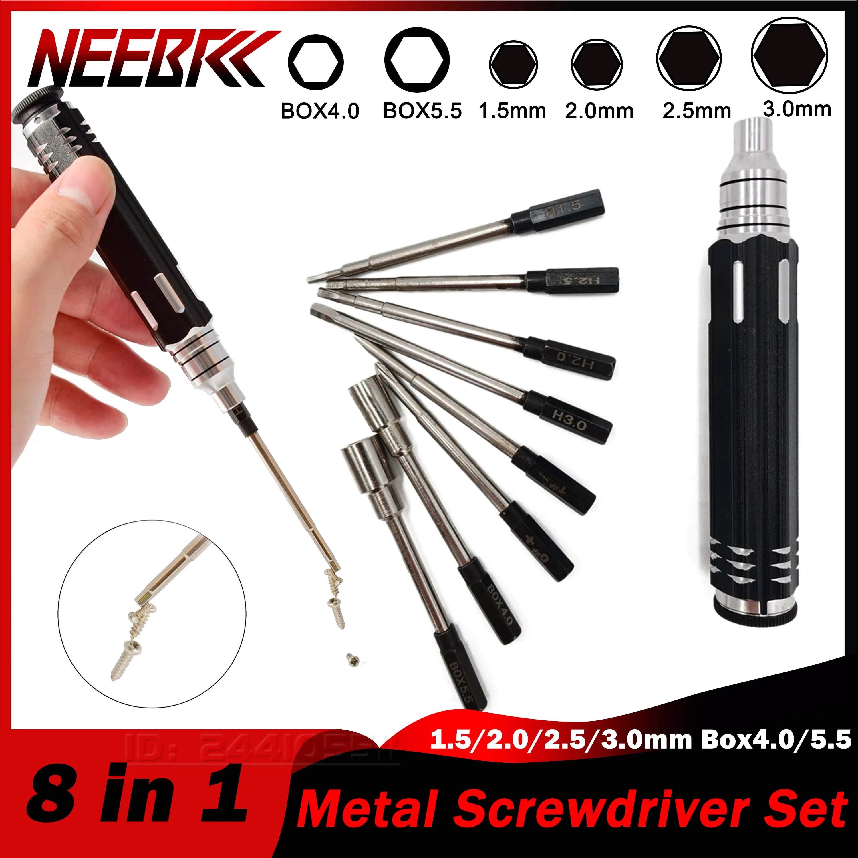 8 in 1 Schroevendraaier Set 1.5/2.0/2.5/3.0mm Box4.0/5.5 Metal Hex zeshoekige Reparatie Tool Kit voor RC Modelvliegtuigen Auto Boot Drone