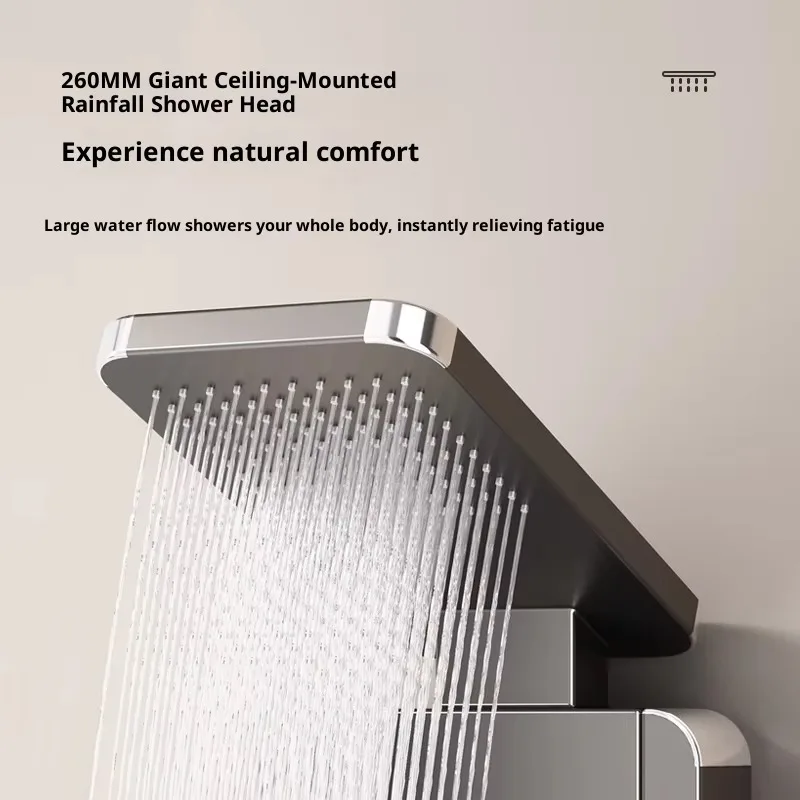 Ensemble de douche moderne en acier inoxydable, finition brossée, robinet thermostatique à pulvérisation douce, mural, écran de douche à poignée unique, hôtel