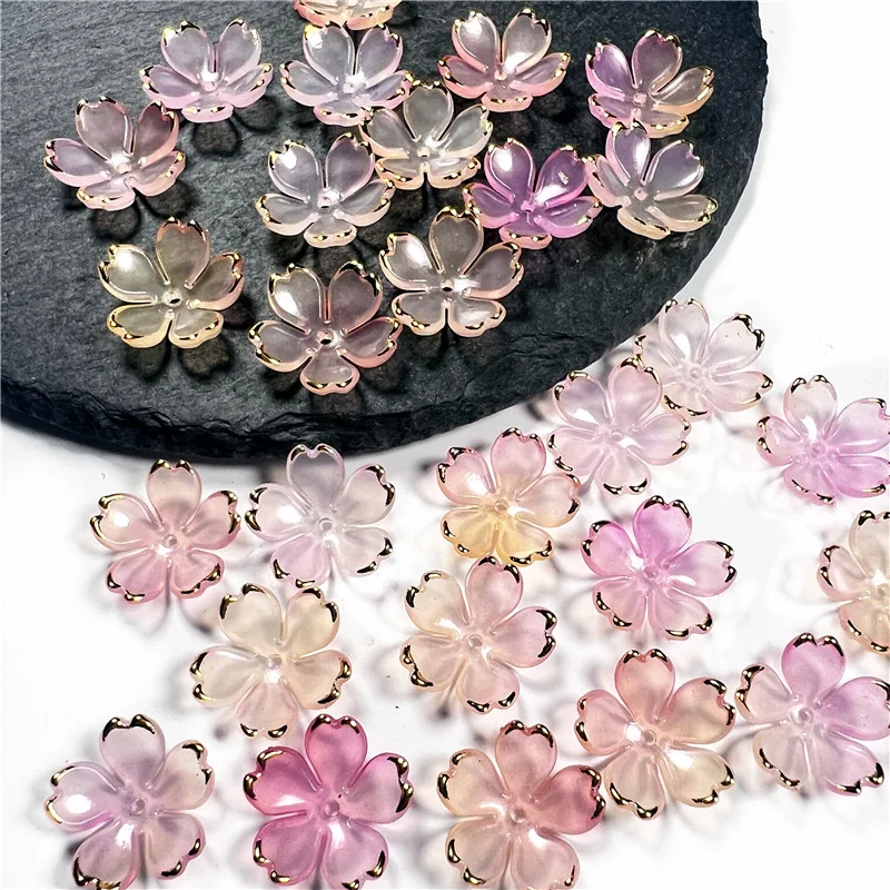 50Pcs Acrylic Flower Beads Cherry Blossom Petals Charm Connectors DIY Hanfu Dress Sewing Buttons Clothing Handmade Accessories