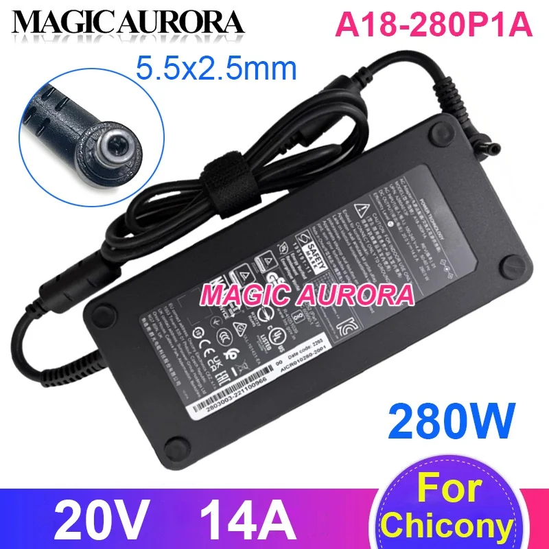 

New A18-280P1A Power Adapter 20V 14A 280W A280A013P For Gigabyte AORUS 15X ASF/RTX4070 for Schenker XMG NEO 15 Laptop Charger