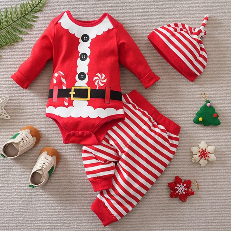 Infant Baby Boys Girls Jumpsuit+Pants+Hat Toddler Baby Bodysuits Christmas Clothing 2024 New Christmas Children Clothes Suit