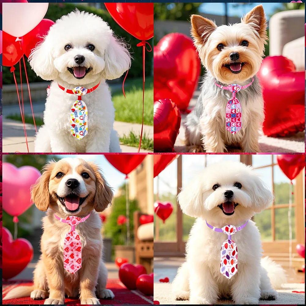 10PCS Pet Neckties For Dogs Valentine's Day Adjustable Dog Bowties Love Style Dog Grooming Accessories For Spring Pet Supplies