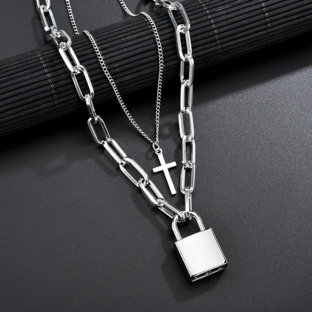 

1Pcs Alloy Double-Layers Pendant Punk Decoration Stylish Gift for Women Girls Silver Pendant Cross
