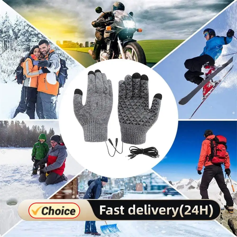 USB-beheizte Strickhandschuhe, Vollfingerhandschuhe, rutschfeste Touchscreen-Handschuhe, verdickte Winter-Fahrradhandschuhe für Herbst und Winter