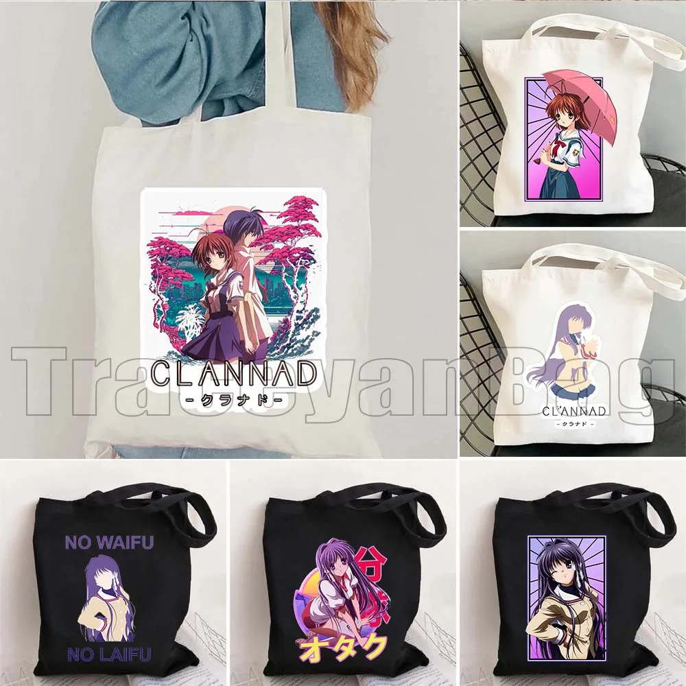 Cute Anime CLANNAD Girl Robot Fujibayashi Kyou Nagisa Tomoyo Kawai Dango Gifts Women Tote Bag Canvas Shoulder Bag Cotton Handbag